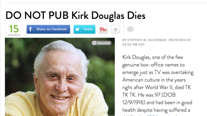 People Magazine Accidentally Publishes Kirk Douglas'