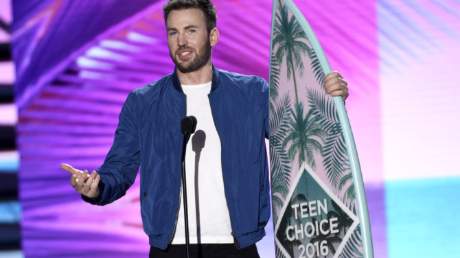 Chris Evans accepts the award for