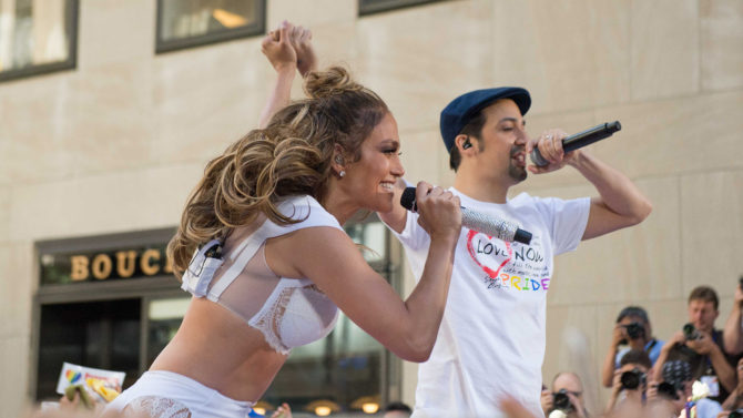 Jennifer Lopez and Lin Manuel Miranda